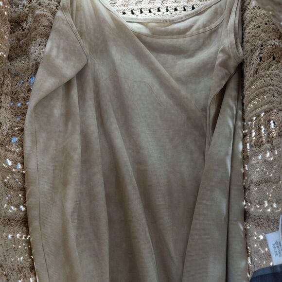 Dana Buchman Crocheted Pullover Sweater Built in Tank Sz XL Brown Boho - Picture 10 of 12